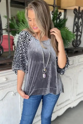 grey leopard velvet blouse